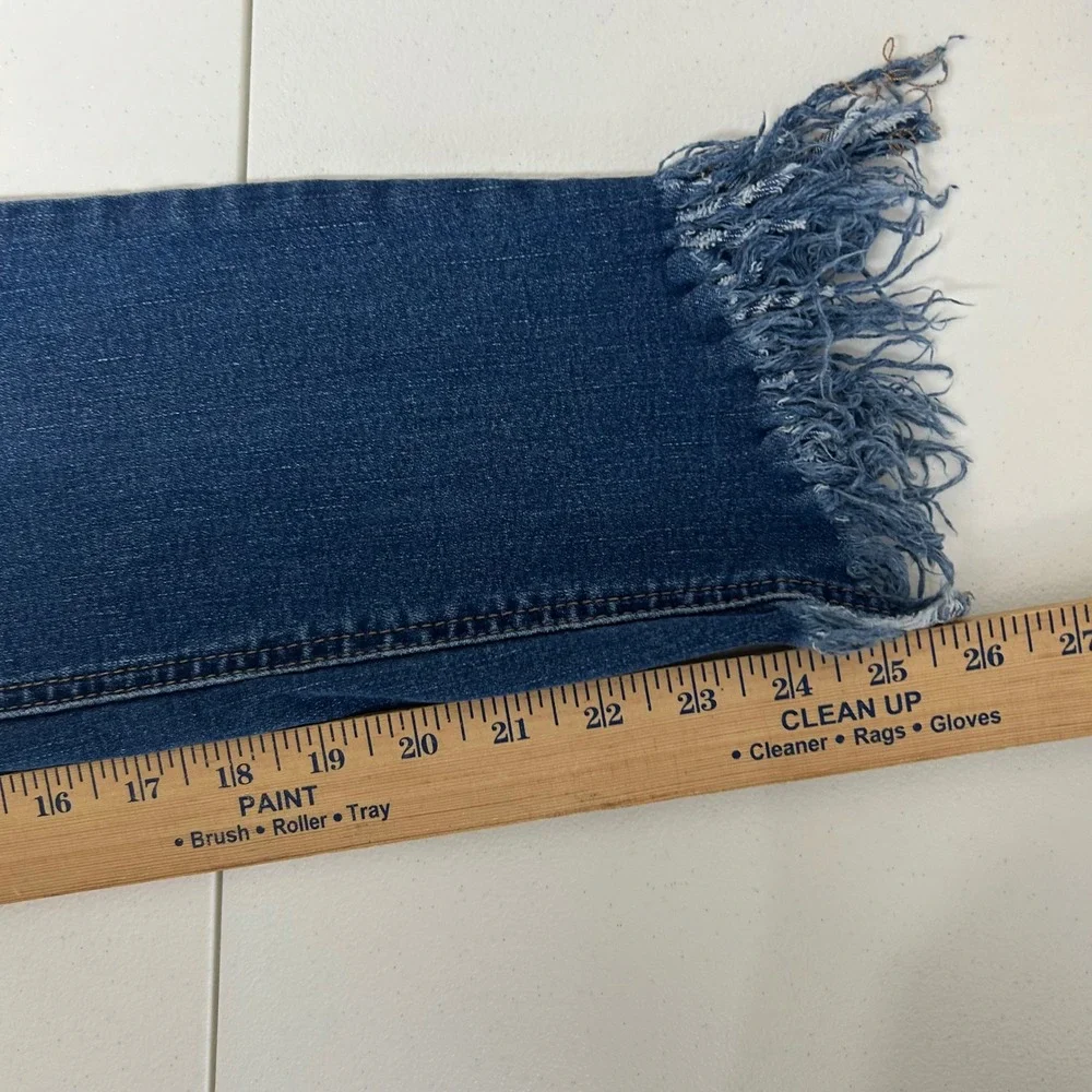 Free People Skinny Jeans Womens 28 Blue Distressed Frayed Fringe Hem